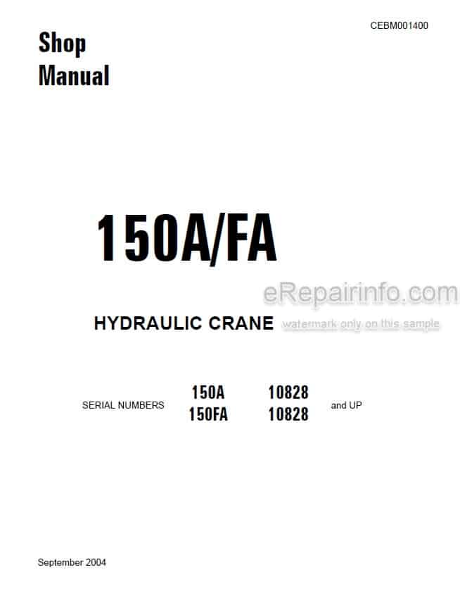 Photo 4 - Komatsu 150A 150FA Shop Manual Hydraulic Crane CEBM001400