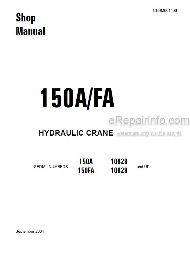 Photo 4 - Komatsu 150A 150FA Shop Manual Hydraulic Crane CEBM001400