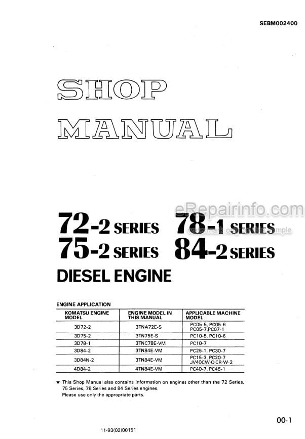 Photo 6 - Komatsu 72-2 75-2 78-1 84-2 Series Shop Manual Diesel Engine SEBM002400