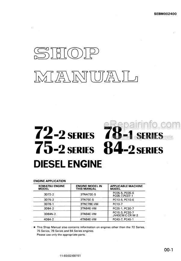 Photo 6 - Komatsu 72-2 75-2 78-1 84-2 Series Shop Manual Diesel Engine SEBM002400