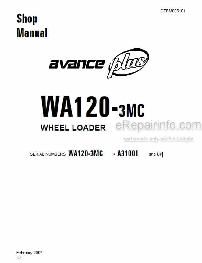 Photo 6 - Komatsu Avance Plus WA120-3MC Shop Manual Wheel Loader SEBM005101