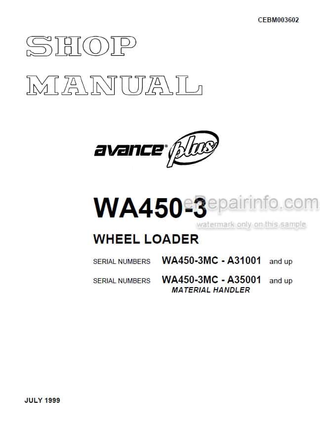 Photo 4 - Komatsu Avance Plus WA450-3 Shop Manual Wheel Loader CEBM003602