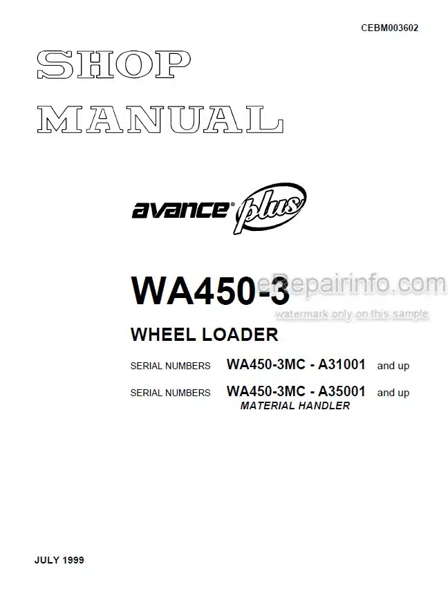 Photo 4 - Komatsu Avance Plus WA450-3 Shop Manual Wheel Loader CEBM003602