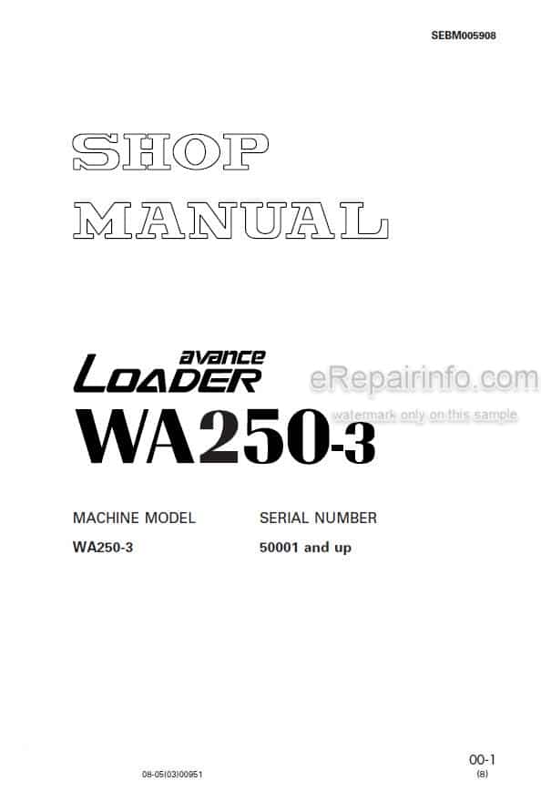 Photo 6 - Komatsu Avance WA250-3 Shop Manual Wheel Loader SEBM005908