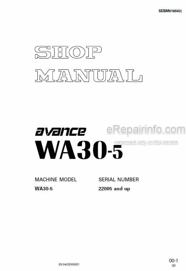 Photo 6 - Komatsu Avance WA30-5 Shop Manual Wheel Loader SEBM016503