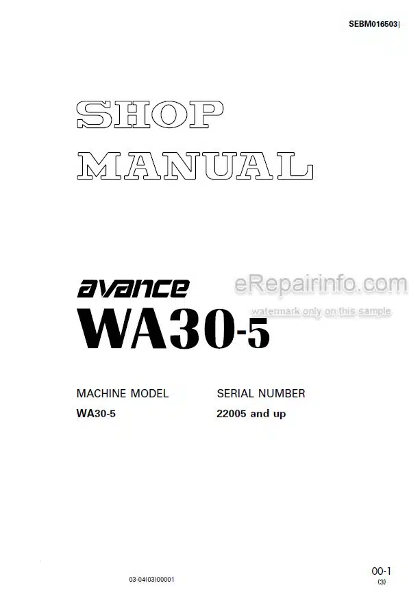 Photo 6 - Komatsu Avance WA30-5 Shop Manual Wheel Loader SEBM016503