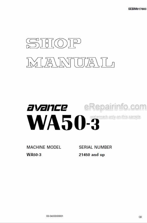 Photo 6 - Komatsu Avance WA50-3 Shop Manual Wheel Loader SEBM017803