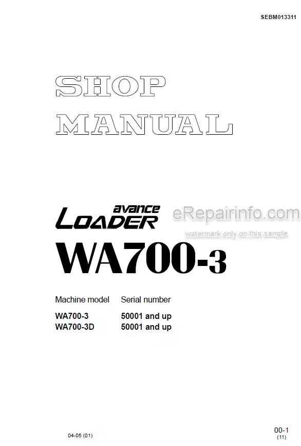 Photo 6 - Komatsu Avance WA700-3 WA700-3D Shop Manual Wheel Loader SEBM013311