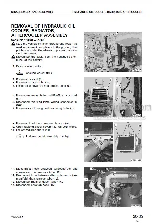 Photo 5 - Komatsu Avance WA700-3 WA700-3D Shop Manual Wheel Loader SEBM013311