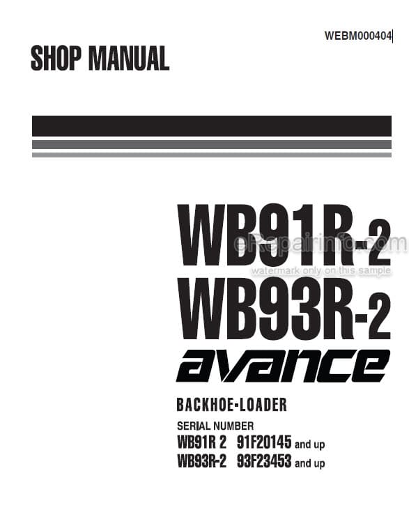 Photo 4 - Komatsu Avance WB91R-2 WB93R-2 Shop Manual Backhoe Loader WEBM000404