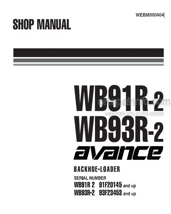 Photo 4 - Komatsu Avance WB91R-2 WB93R-2 Shop Manual Backhoe Loader WEBM000404