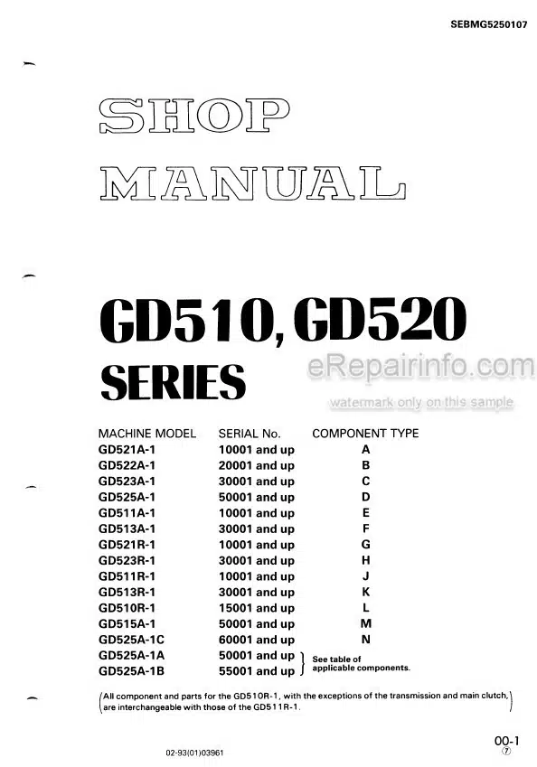 Photo 6 - Komatsu GD510 GD520 Series Shop Manual Motor Grader SEBMG5250107