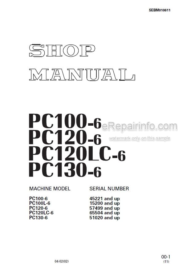 Photo 4 - Komatsu PC100-6 PC100L-6 PC120-6 PC120LC-6 PC130-6 Shop Manual Excavator SEBM010611
