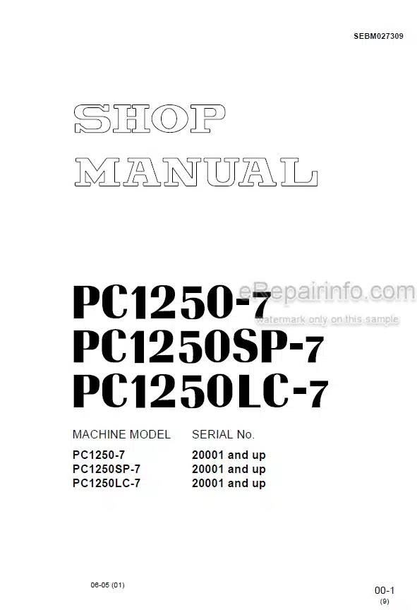 Photo 4 - Komatsu PC1250-7 PC1250SP-7 PC1250LC-7 Shop Manual Excavator SEBM027309