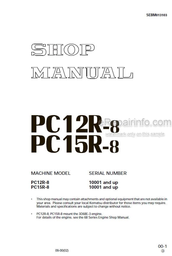 Photo 4 - Komatsu PC12R-8 PC15R-8 Shop Manual Excavator SEBM013103
