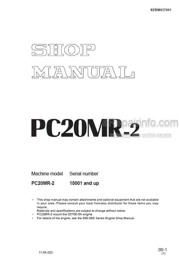 Photo 4 - Komatsu PC20MR-2 Shop Manual Excavator SEBM037001