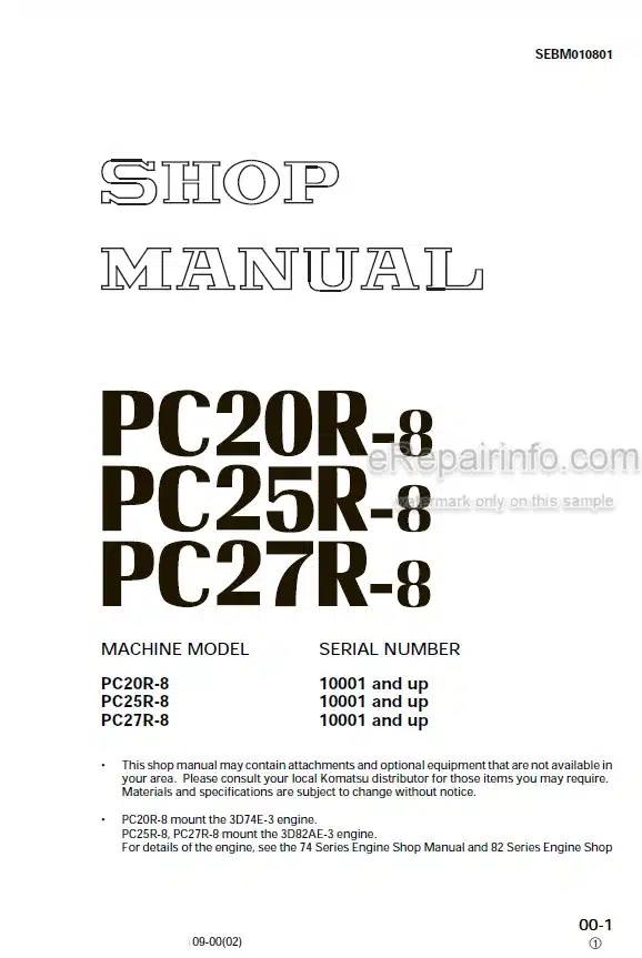 Photo 6 - Komatsu PC20R-8 PC25R-8 PC27R-8 Shop Manual Excavator SEBM010801