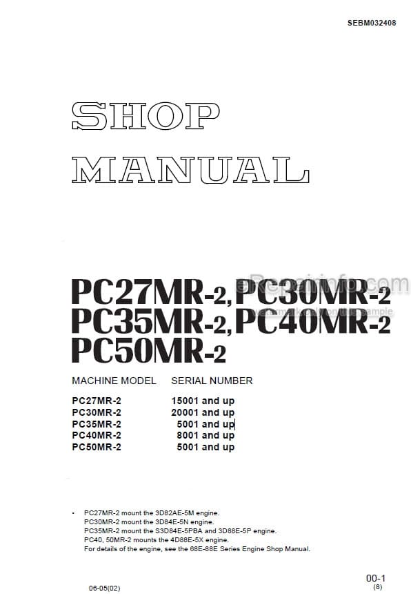 Photo 5 - Komatsu PC27MR-2 PC30MR-2 PC35MR-2 PC40MR-2 PC50MR-2 Shop Manual Excavator SEBM032408