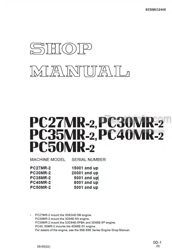 Photo 5 - Komatsu PC27MR-2 PC30MR-2 PC35MR-2 PC40MR-2 PC50MR-2 Shop Manual Excavator SEBM032408