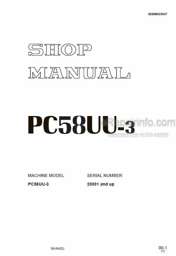 Photo 4 - Komatsu PC58UU-3 Shop Manual Excavator SEBM023907