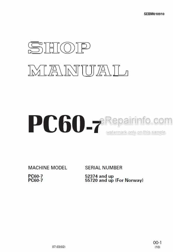Photo 5 - Komatsu PC60-7 Shop Manual Excavator SEBM010910