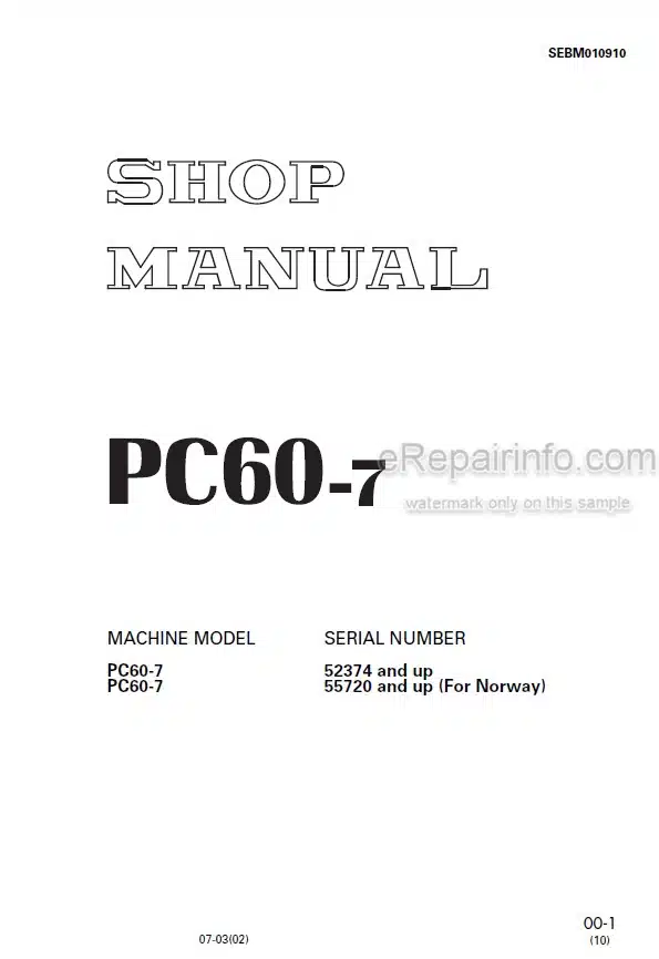 Photo 5 - Komatsu PC60-7 Shop Manual Excavator SEBM010910