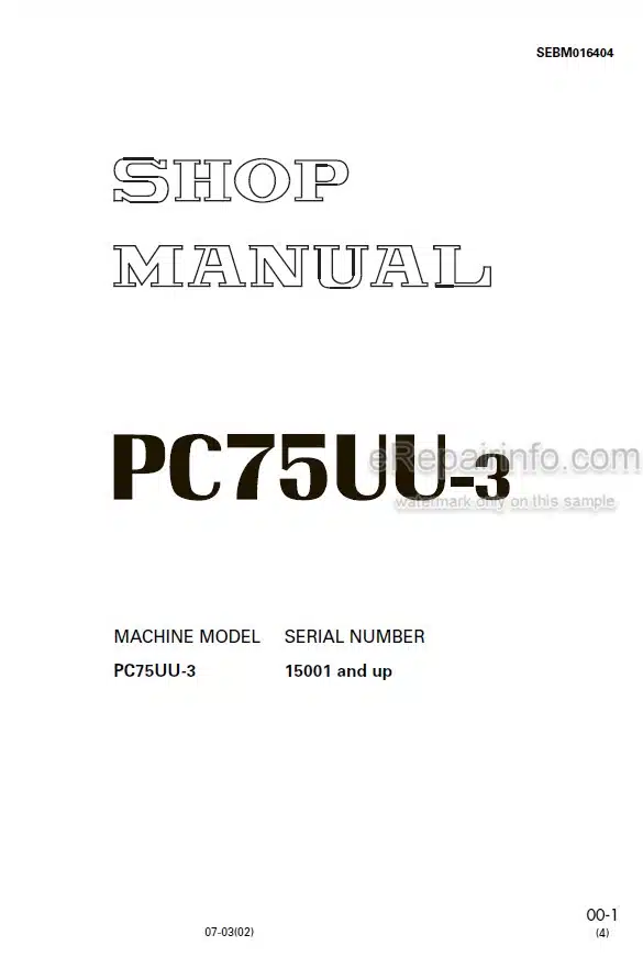 Photo 4 - Komatsu PC75UU-3 Shop Manual Excavator SEBM016404