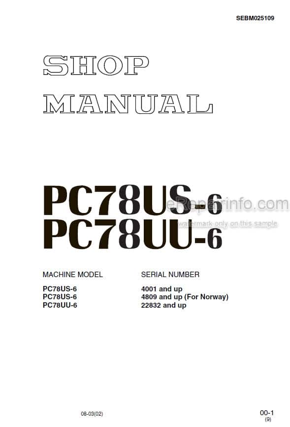 Photo 4 - Komatsu PC78US-6 PC78UU-6 Shop Manual Excavator SEBM025109