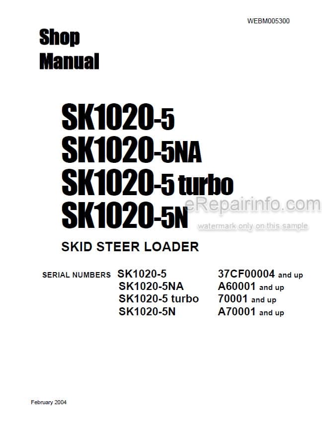 Photo 5 - Komatsu SK1020-5 SK1020-5NA SK1020-5 Turbo SK1020-5N Shop Manual Skid Steer Loader WEBM005300