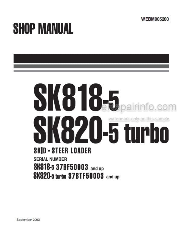 Photo 4 - Komatsu SK818-5 SK820-5 Turbo Shop Manual Skid Steer Loader WEBM005200