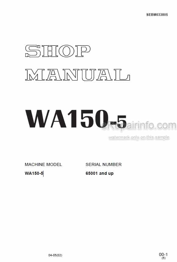 Photo 4 - Komatsu WA150-5 Shop Manual Wheel Loader SEBM033805