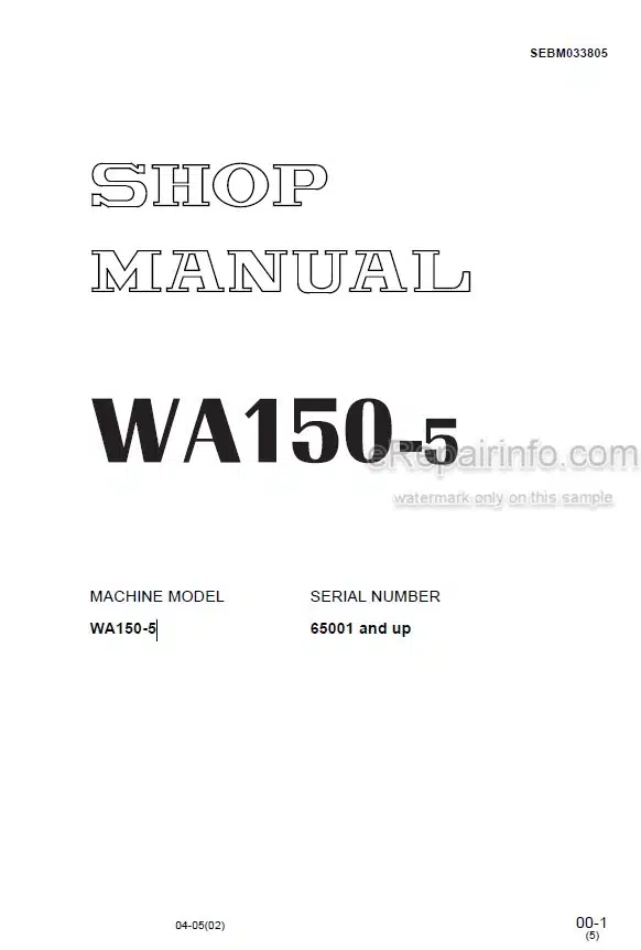 Photo 4 - Komatsu WA150-5 Shop Manual Wheel Loader SEBM033805
