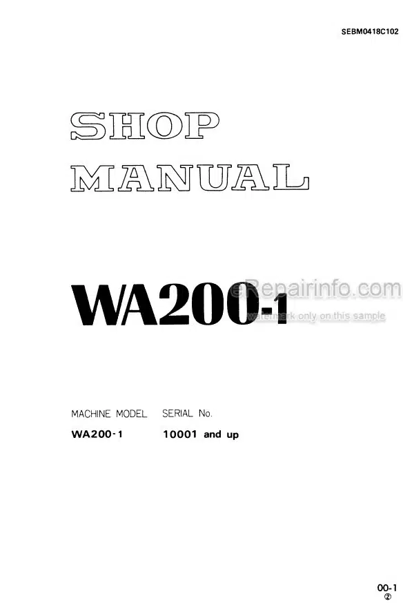 Photo 4 - Komatsu WA200-1 Shop Manual Wheel Loader SEBM0418C102