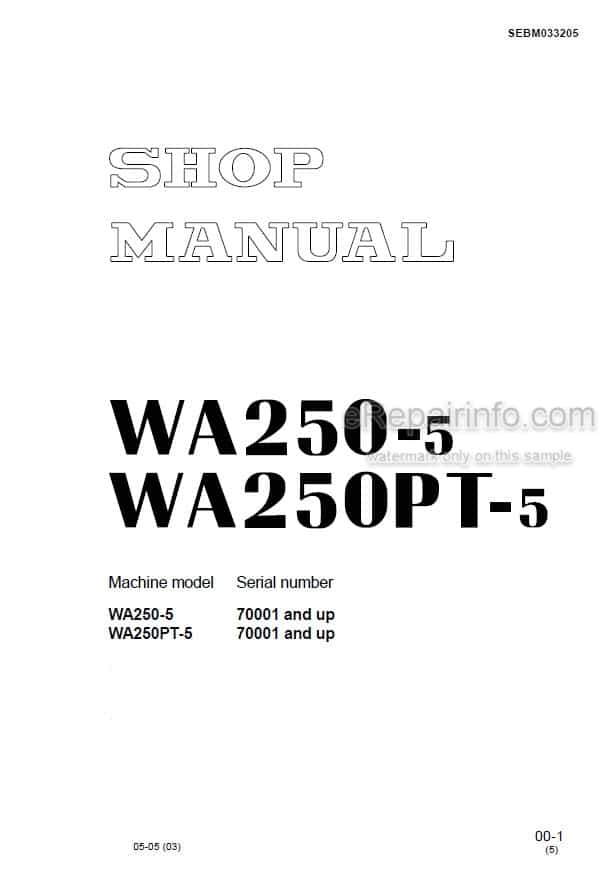 Photo 4 - Komatsu WA250-5 WA250PT-5 Shop Manual Wheel Loader SEBM033205