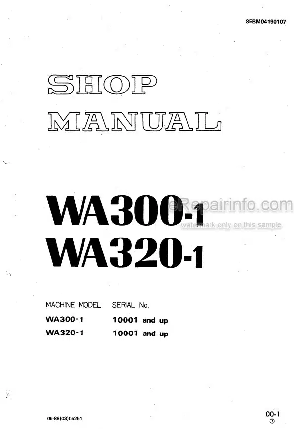 Photo 4 - Komatsu WA300-1 WA320-1 Shop Manual Wheel Loader SEBM04190107