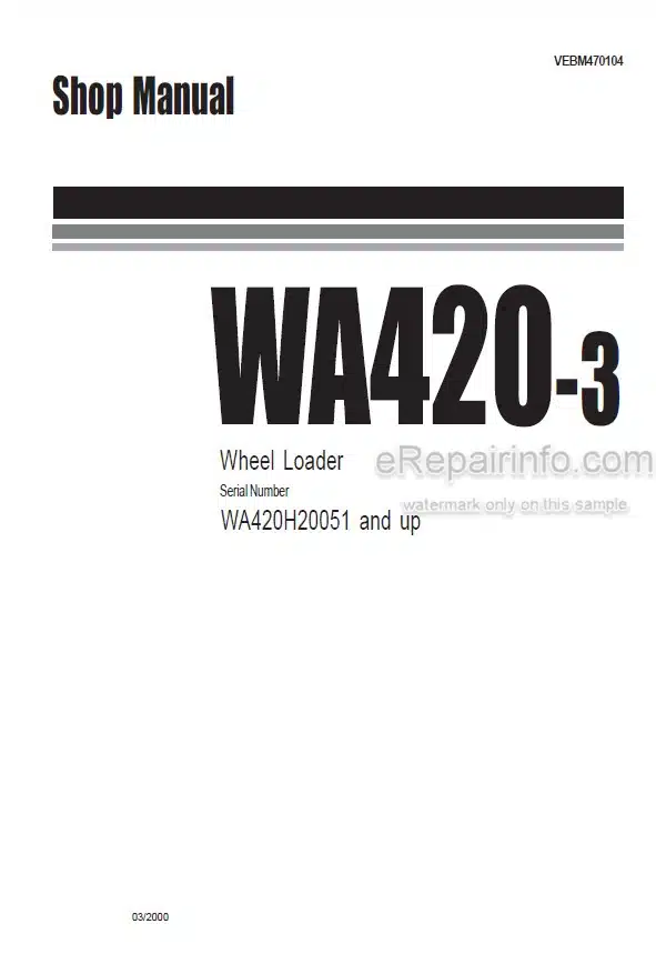 Photo 4 - Komatsu WA420-3H Shop Manual Wheel Loader VEBM470104