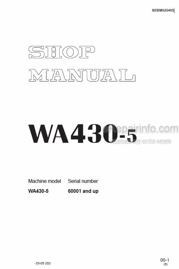 Photo 4 - Komatsu WA430-5 Shop Manual Wheel Loader SEBM025405