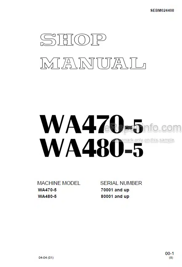 Photo 4 - Komatsu WA470-5 WA480-5 Shop Manual Wheel Loader SEBM024408