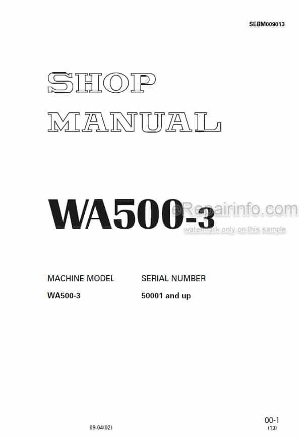 Photo 5 - Komatsu WA500-3 Shop Manual Wheel Loader SEBM009013