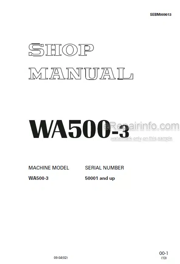 Photo 5 - Komatsu WA500-3 Shop Manual Wheel Loader SEBM009013