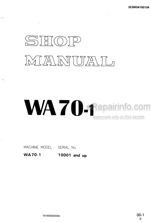 Photo 4 - Komatsu WA70-1 Shop Manual Wheel Loader SEBM04150104