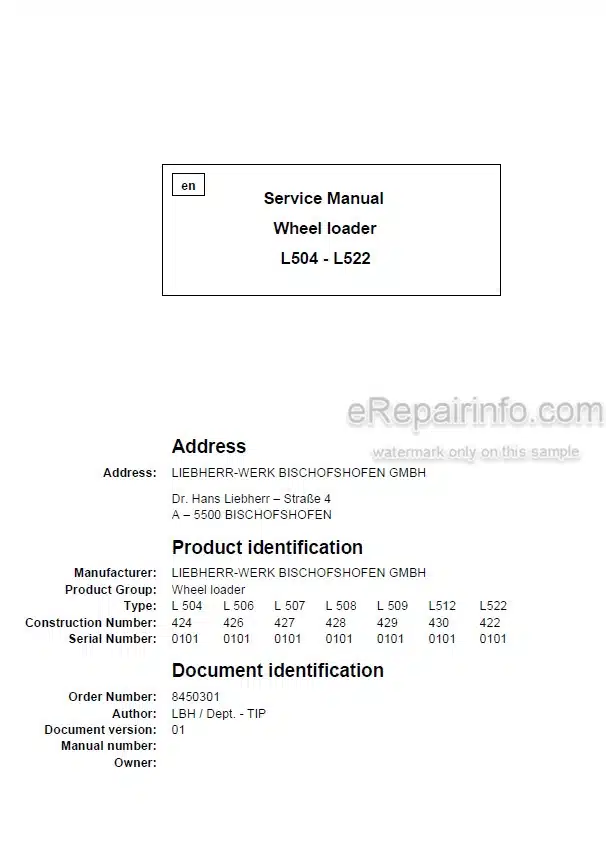 Photo 4 - Liebherr L504 L506 L507 L508 L509 L512 L522 Service Manual Wheel Loader
