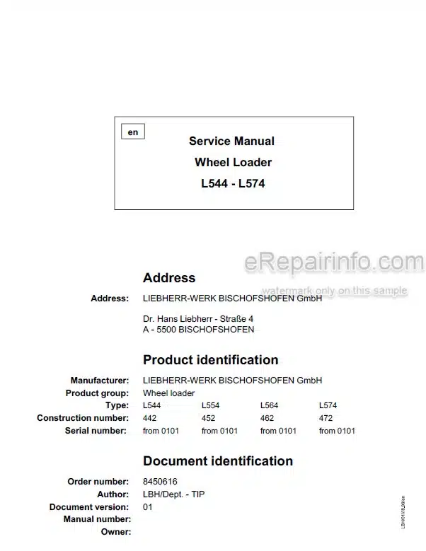 Photo 5 - Liebherr L544 L554 L564 L574 Service Manual Wheel Loader