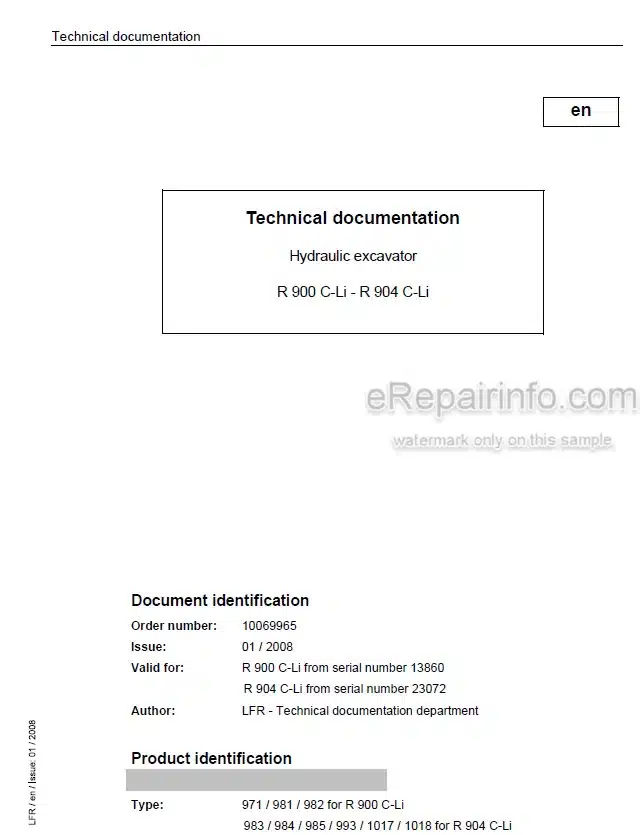 Photo 5 - Liebherr R900C R904C Litronic Service Manual Crawler Excavator