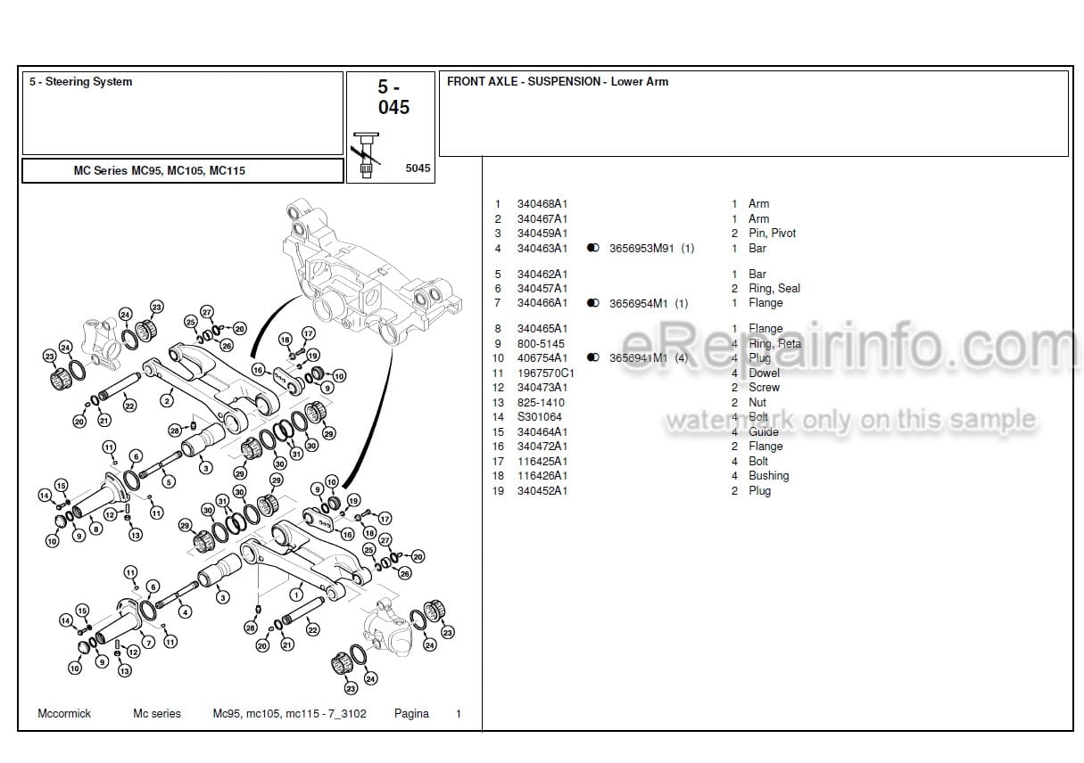 Photo 1 - McCormick MC95 MC105 MC115 Parts Manual Tractor
