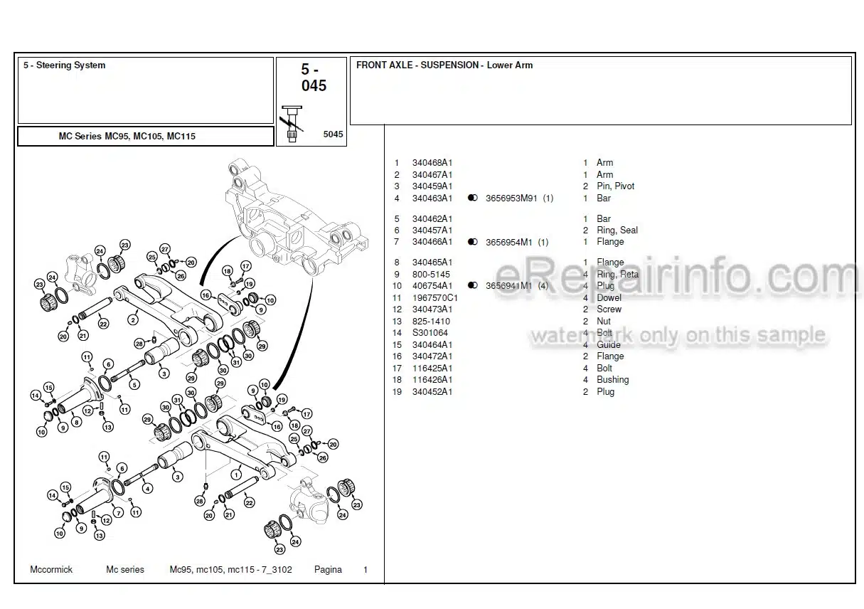 Photo 13 - McCormick MC95 MC105 MC115 Parts Manual Tractor