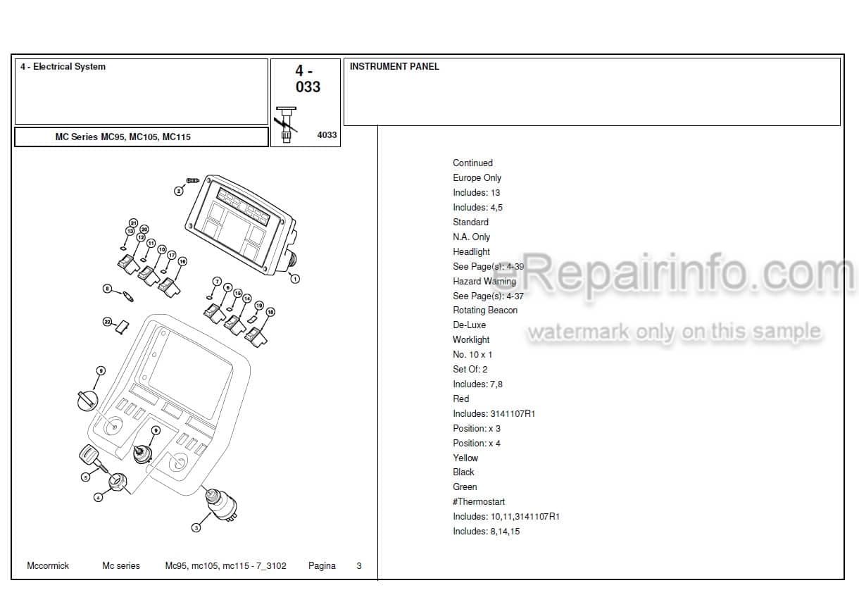 Photo 5 - McCormick MC95 MC105 MC115 Parts Manual Tractor