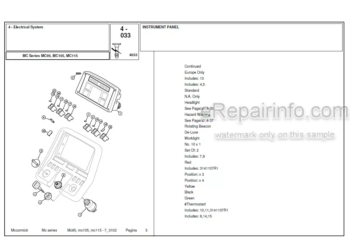 Photo 5 - McCormick MC95 MC105 MC115 Parts Manual Tractor
