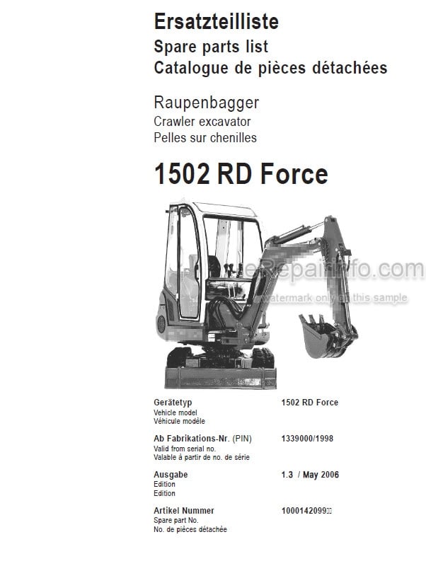 Photo 4 - Neuson 1502RD Force Parts Catalog Compact Excavator 1000142099