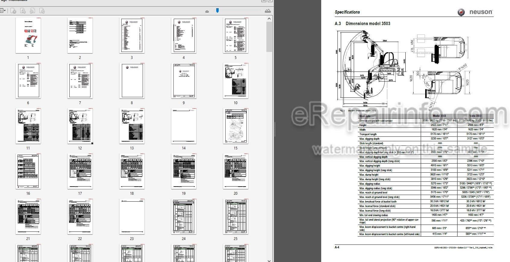 Photo 3 - Neuson 2503 3003 3503 3703 Repair Manual Compact Excavator 1000081433